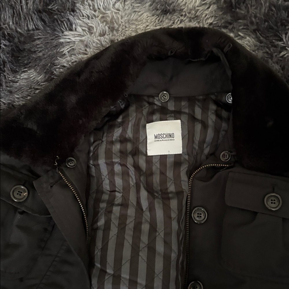 Moschino Dark Jacket with Fur Collar - Picture 2 of 4